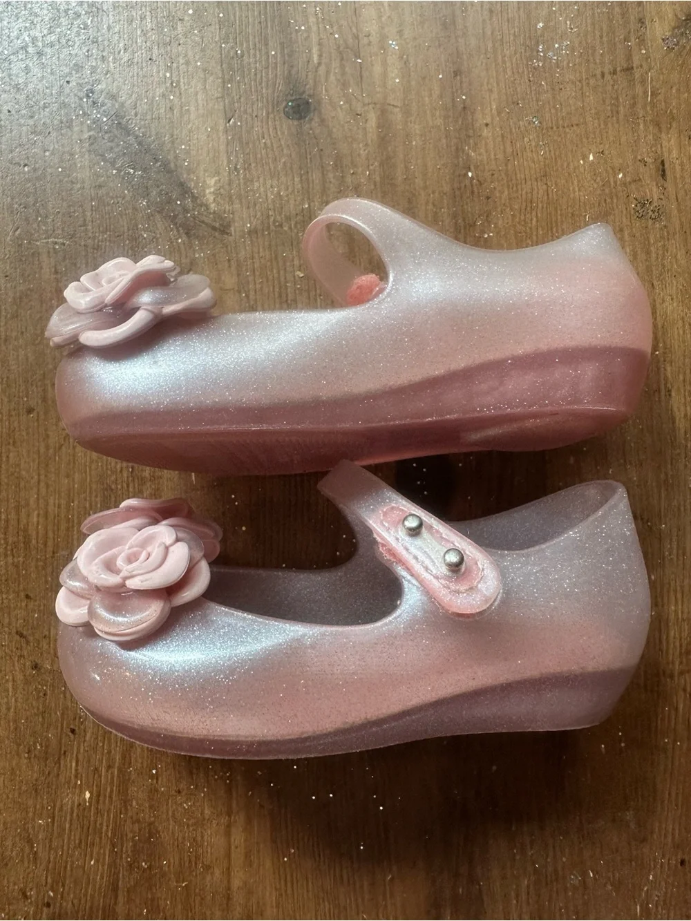 Mini Melissa Pink Glitter Flower Mary Jane Shoes